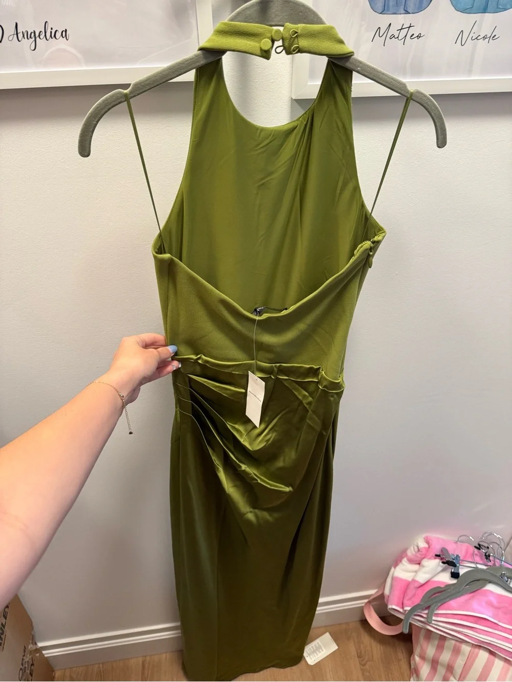 NWT Abercrombie Olive Mixed Fabric Halter Dress